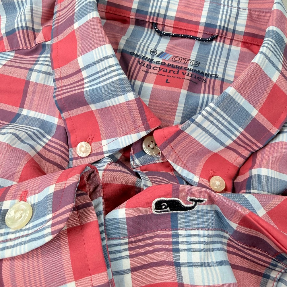 Vineyard Vines On-The-Go Performance Shirt Mens Large Red Plaid Button Down OTG